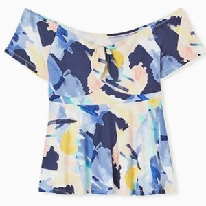 Torrid Super Soft Watercolor Off The Shoulder Blouse with Tie